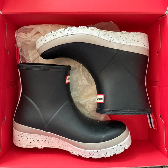 Hunter Black and White Short Boots - Picture 1 of 5